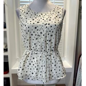 Women's Menora Cream Black Polka Dot Sleeveless Belted Blouse S